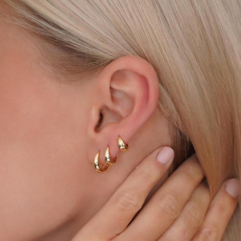 Poxtex Small Sterling Silver Huggie Hoop Earrings Set for Women, Hypoallergenic 14K Gold Plated Hoops Stacks for Multiple Piercings, Dainty Cute Mini Lightweight Cartilage Studs Trendy Jewelry Gift - Image 2